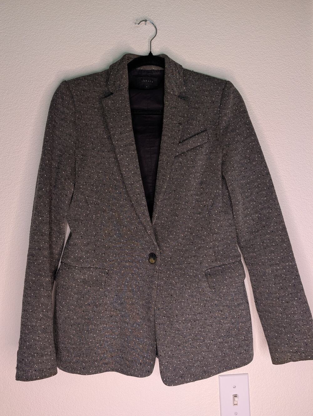 Theory Womens Gray Heathered Blazer 6 Office Professional Workwear Chic Designer